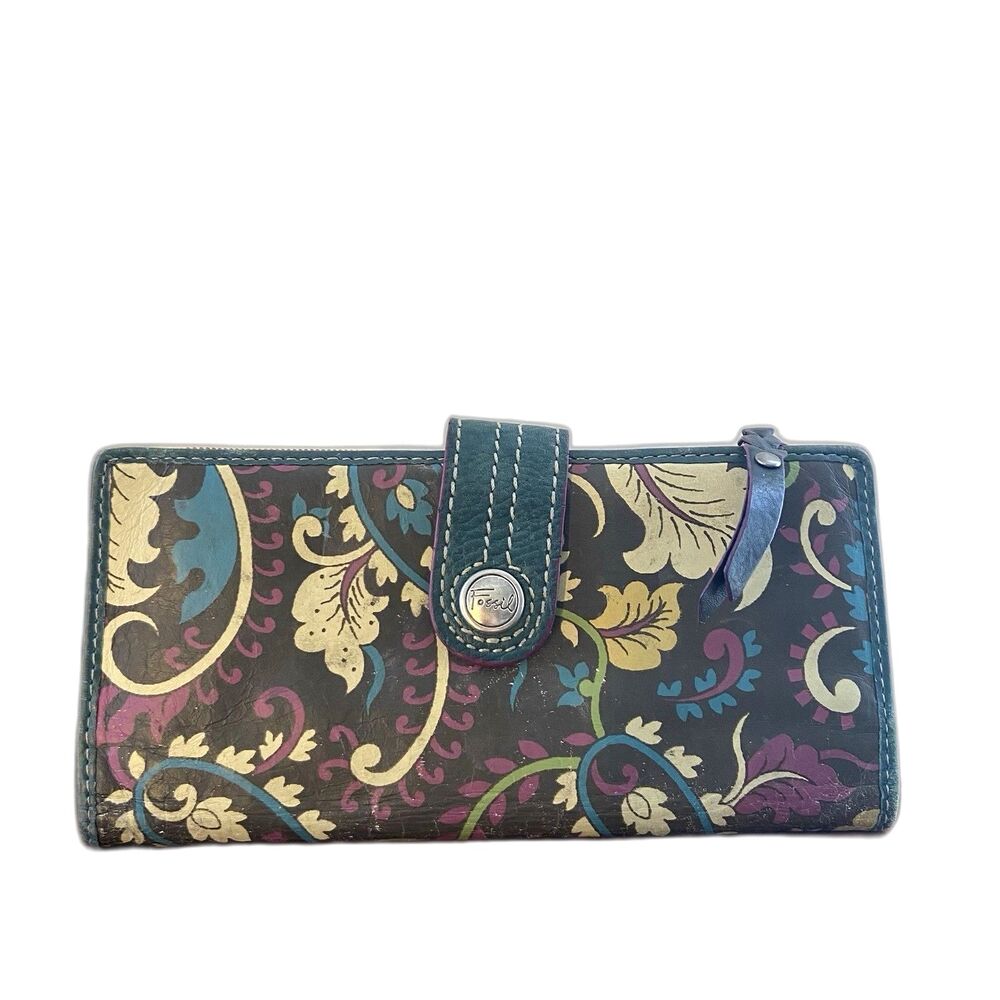 Fossil “What Vintage Are You” Floral Leather Tab Clutch Wallet